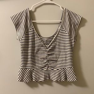 American Eagle White and Navy Striped Top